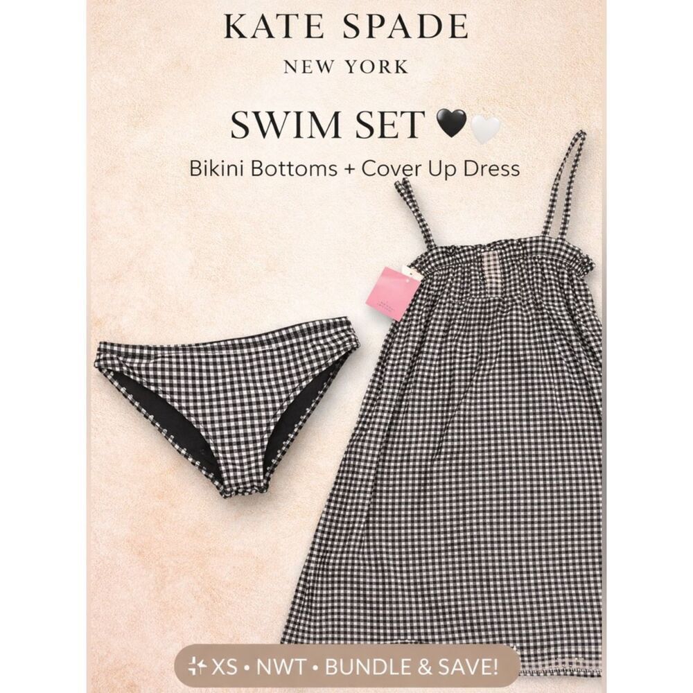 Kate Spade Gingham Swim Set XS NWT Bikini Bottom + Cover Up Dress
